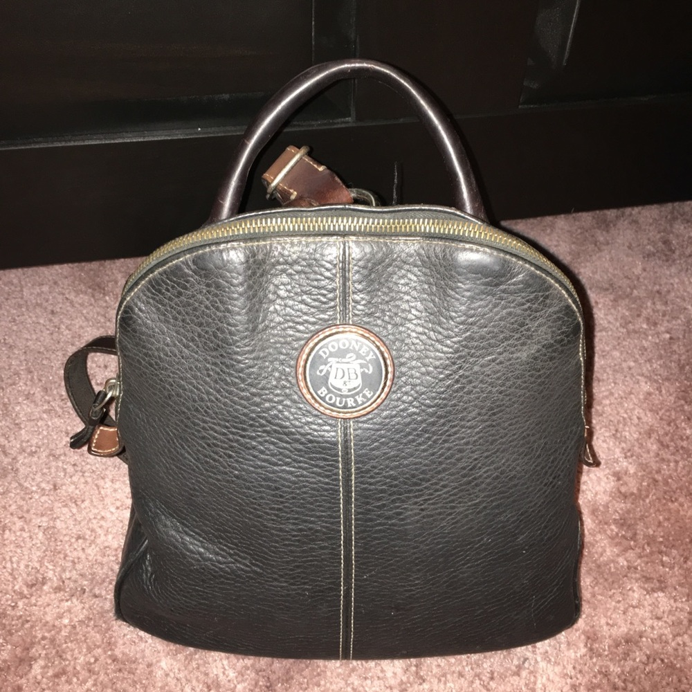 Dooney & Bourke Black AWL Medium Backpack Brn Trim